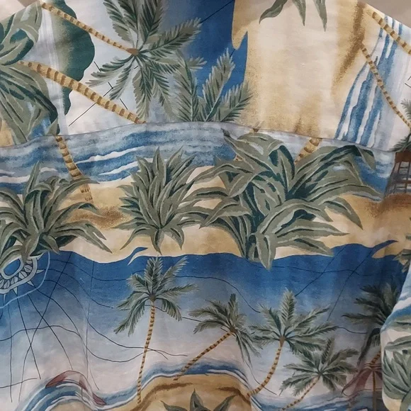 *Men's Kona Kai Hawaiian Print Beach Scene Cotton Blend Camp Shirt Size Medium - Picture 5 of 9